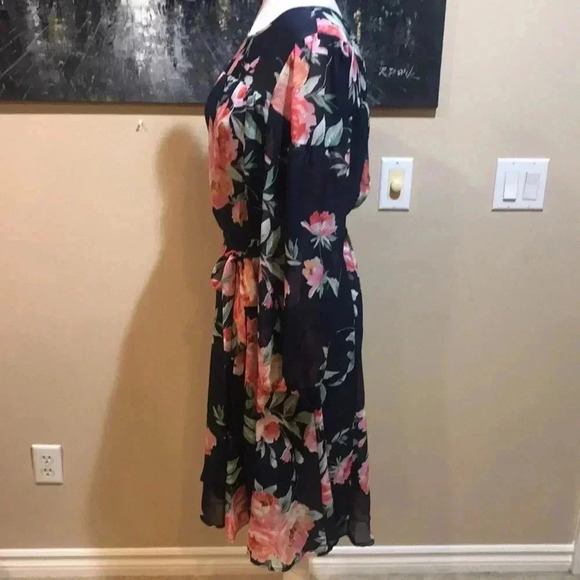 Kate and Lily Long Sleeve Blue and Pink Floral Midi A-Line Dress-Size 12 - Picture 2 of 12